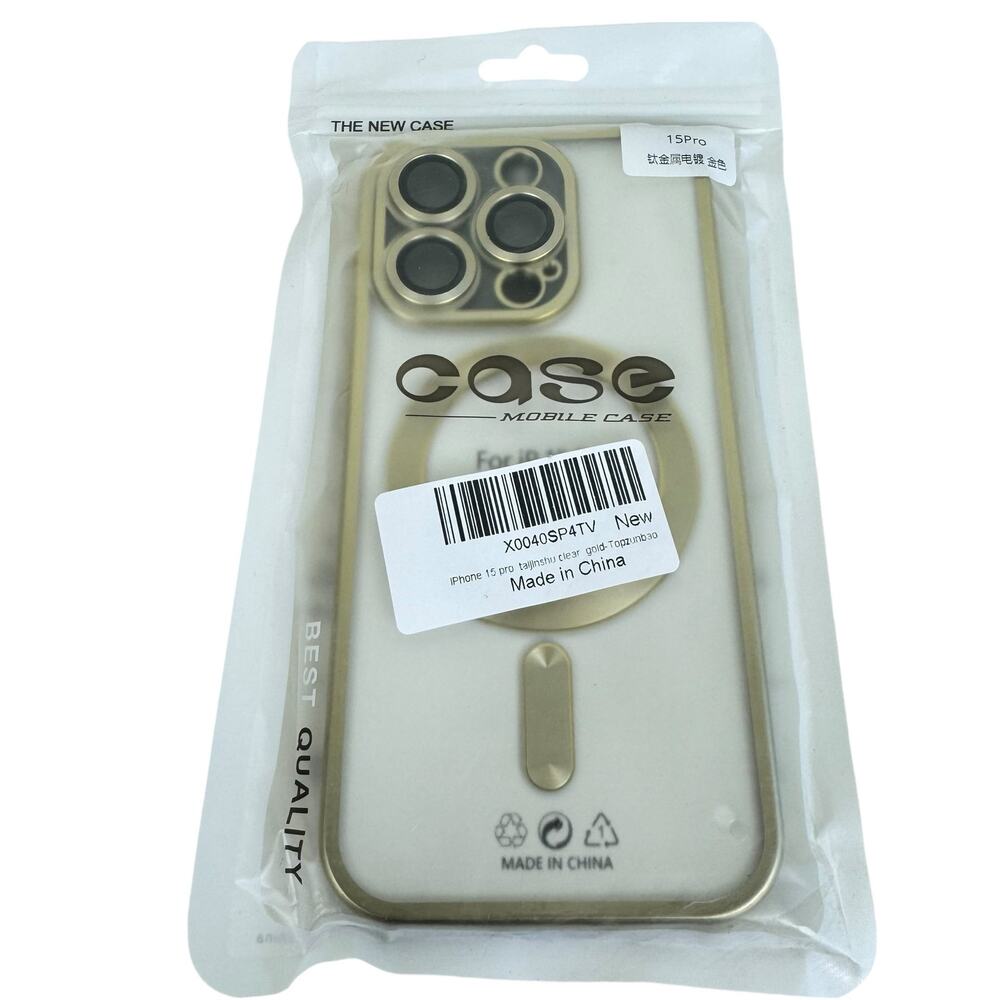 New iPhone 15 Pro Gold Jelly Case Screen Protector Waterproof Bag Phone Case